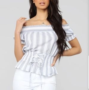 Blue white top